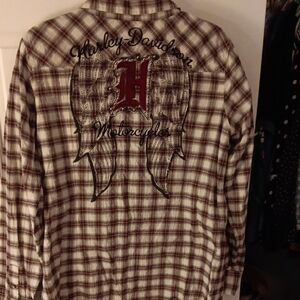 Harley-Davidson Men's Plaid Shirt - Red and White